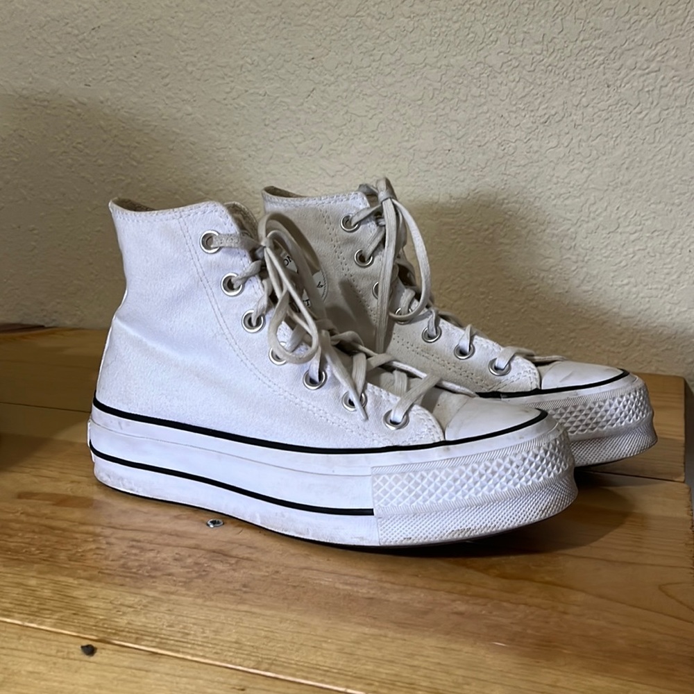 Converse platform white high tops